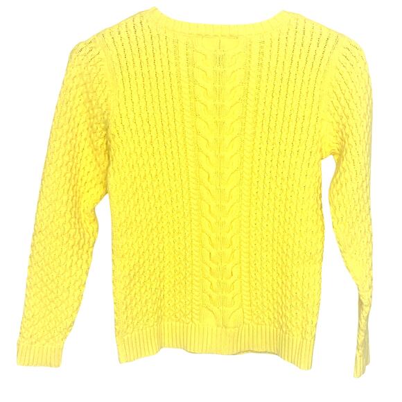 Lands’ End Cable Knit Sweater XS/P 2-4 Yellow Crew Neck Pullover Long Sleeves - Picture 2 of 7